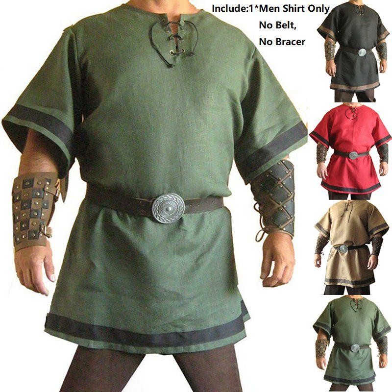 Costume Vichingo Normanno Medievale Maglietta a Maniche Corte per Feste di Halloween