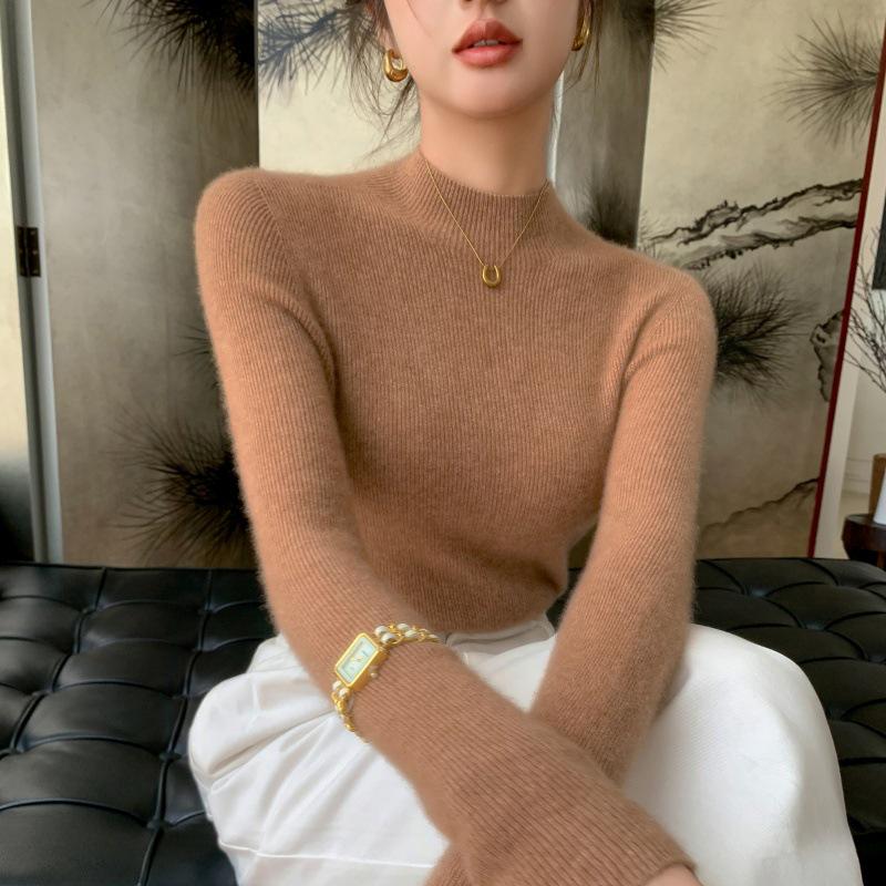 Women's Slim-Fit High-Neck Solid Color Casual Sweater