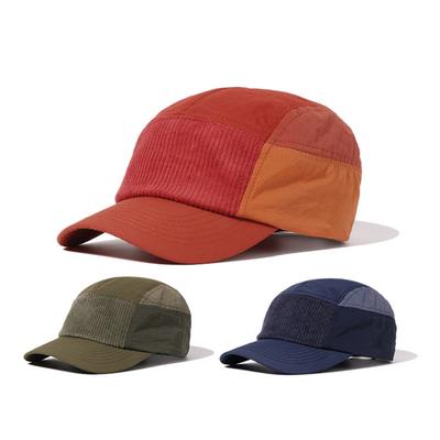 5 Panel Street Style Workwear Baseball Cap Color Block Corduroy UV Protection Adjustable Unisex Sun Hat for Casual Outdoor Wear