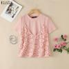 ZANZEA Women Casual Round Neck Lace Patchwork Summer Loose Short Sleeve T-Shirts