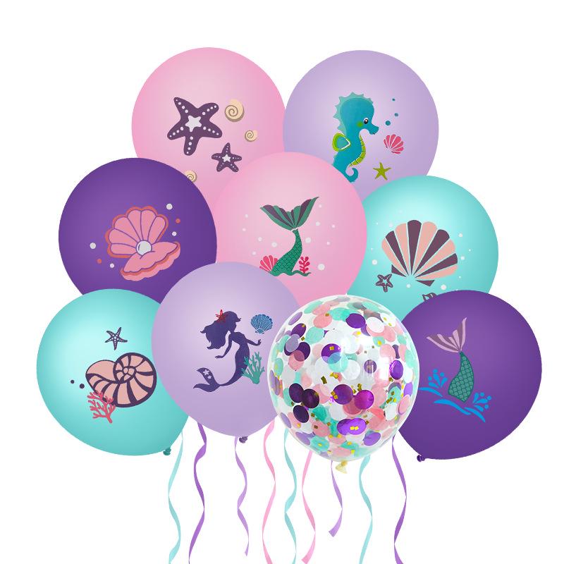 12-inch Mermaid Balloons: Cartoon-Shaped, Purple & Tiffany Blue Pearlescent Latex