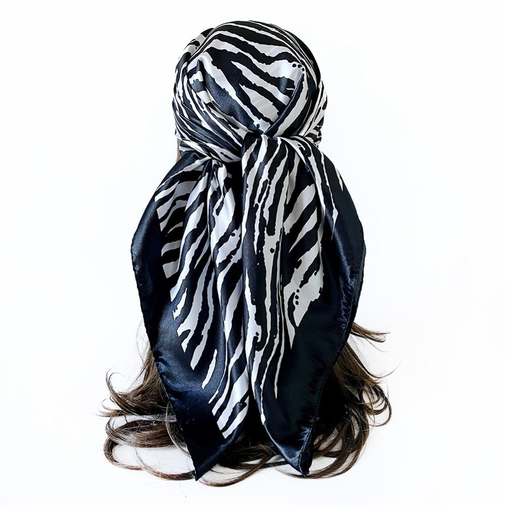 90cm silk scarf zebra pattern women's new arrival bag headscarf shawl artificial silk satin printing square scarf