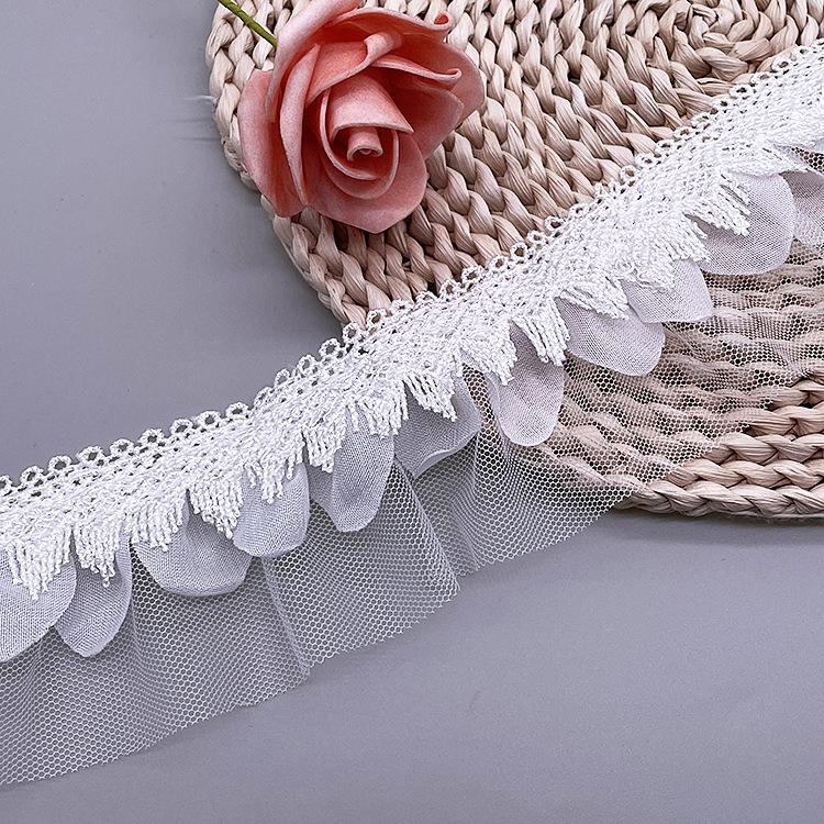 Polyester 3 Layers Chiffon Tulle Ruffle Lace Trim Embroidered Lace Ribbon for Children Skirt Women's Dress Clothing Curtain