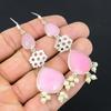 925 Silver Pear Pink Chalcedony Gemstone Daughter Dangling Hook Earrings Jewelry