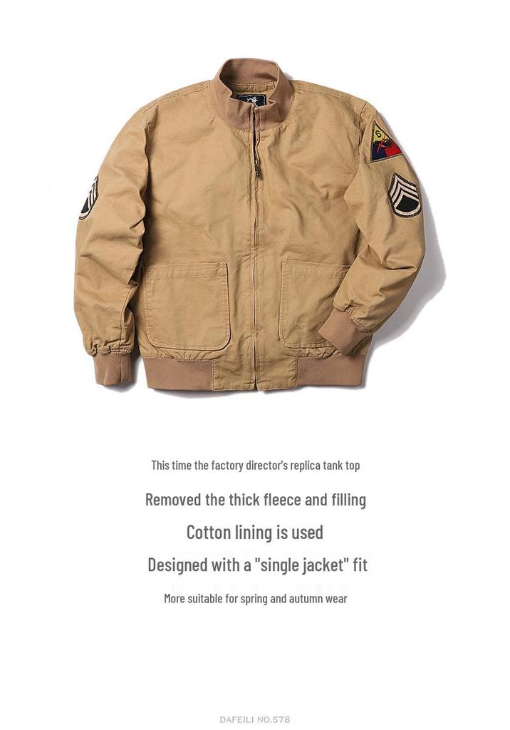 2025 Men's Khaki Embroidered Trench Coat: Spring/Autumn Military Style Bomber & Workwear Jacket