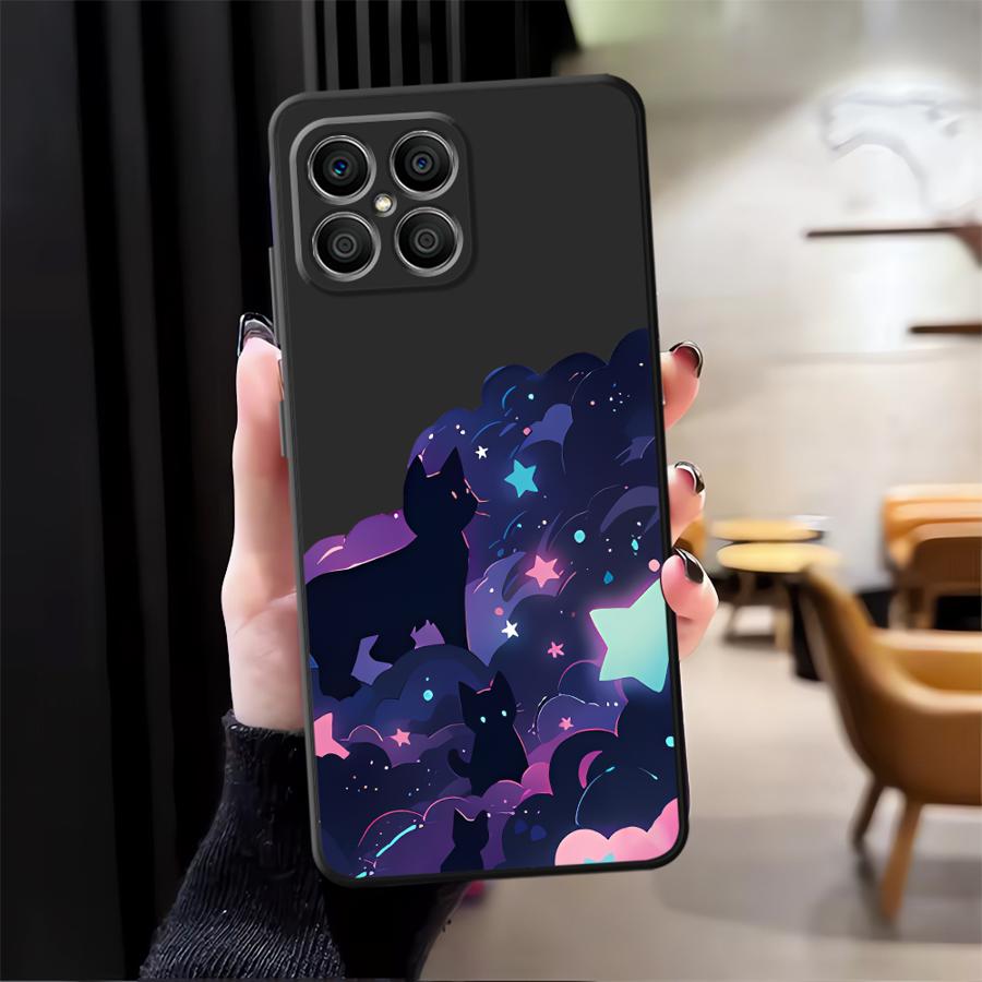 

Чехол для телефона Funda для Honor 200 400 Lite X7 8X X9a X6 70 90 X5b Magic5Lite X8 Черная кошка Звездная ночь Honor X8b