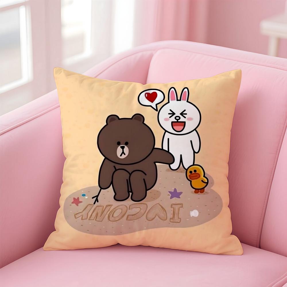 Anime Line Town Brown Bear And Cony Cushion Cover Comfortable Reversible Pillow Cover Ideal For Car Sofa Bedroom & Beyond