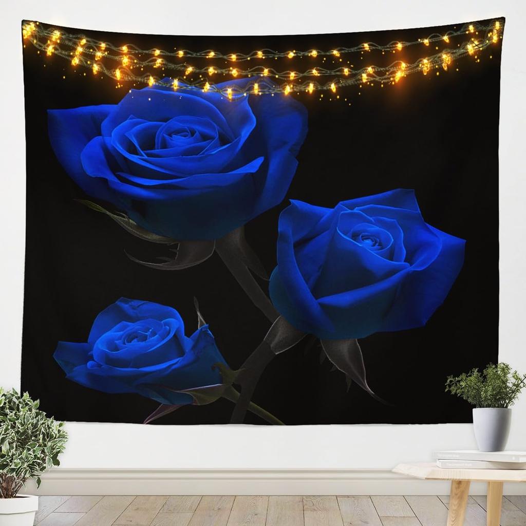 Romantic Dark Red Rose Tapestry,Moody Floral Wall Art with Vivid Red Roses & Dark Leaves,for Bedroom,Aesthetic & Cozy Home Decor