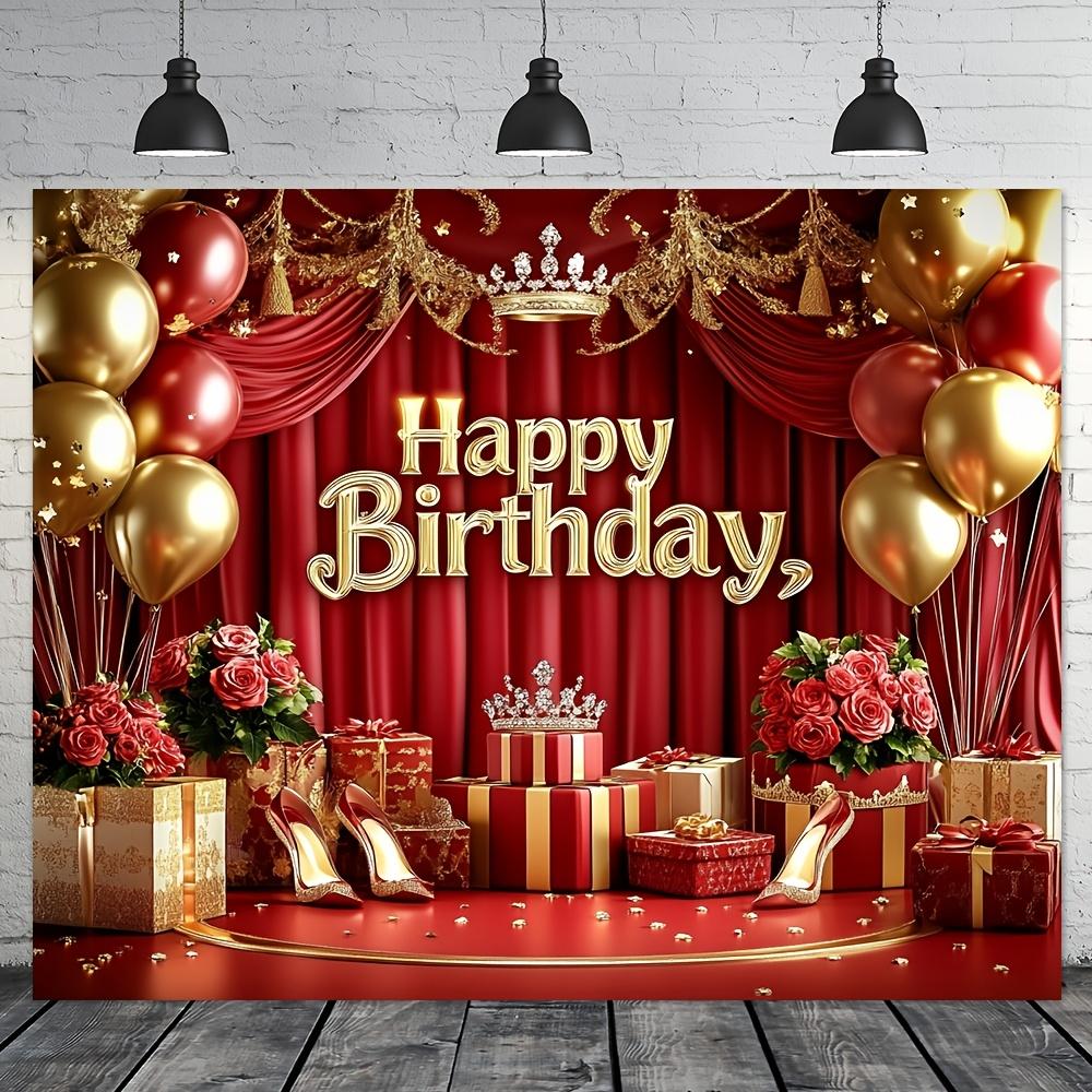 1 piece, modern-style birthday party background banner, luxurious red and gold polyester decoration, photo background
