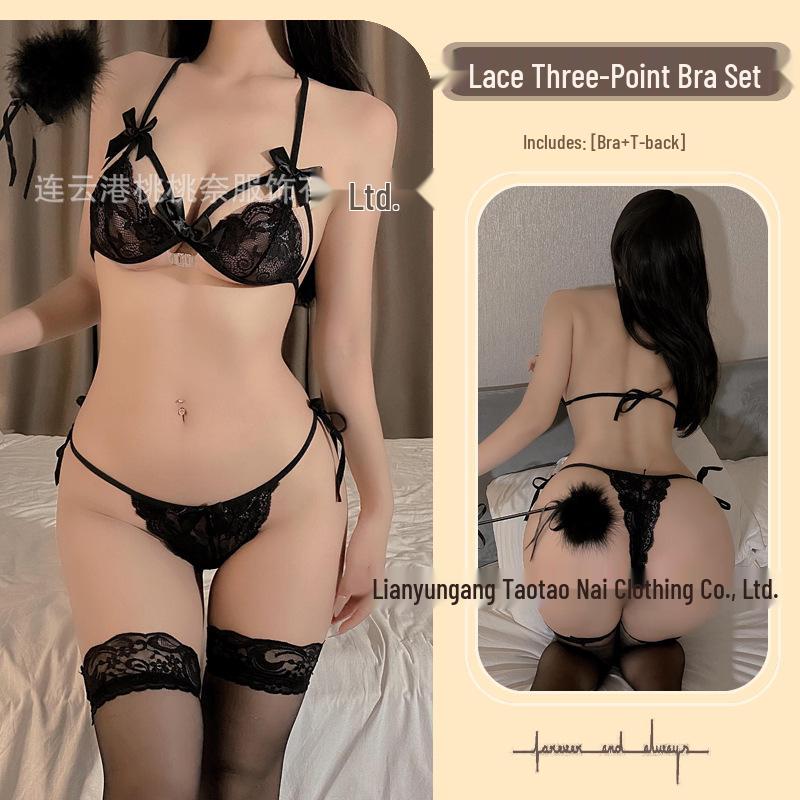 Elegant Lace Push-Up Bra & Thong Set with Garter - Japanese Inspired Sexy Lingerie