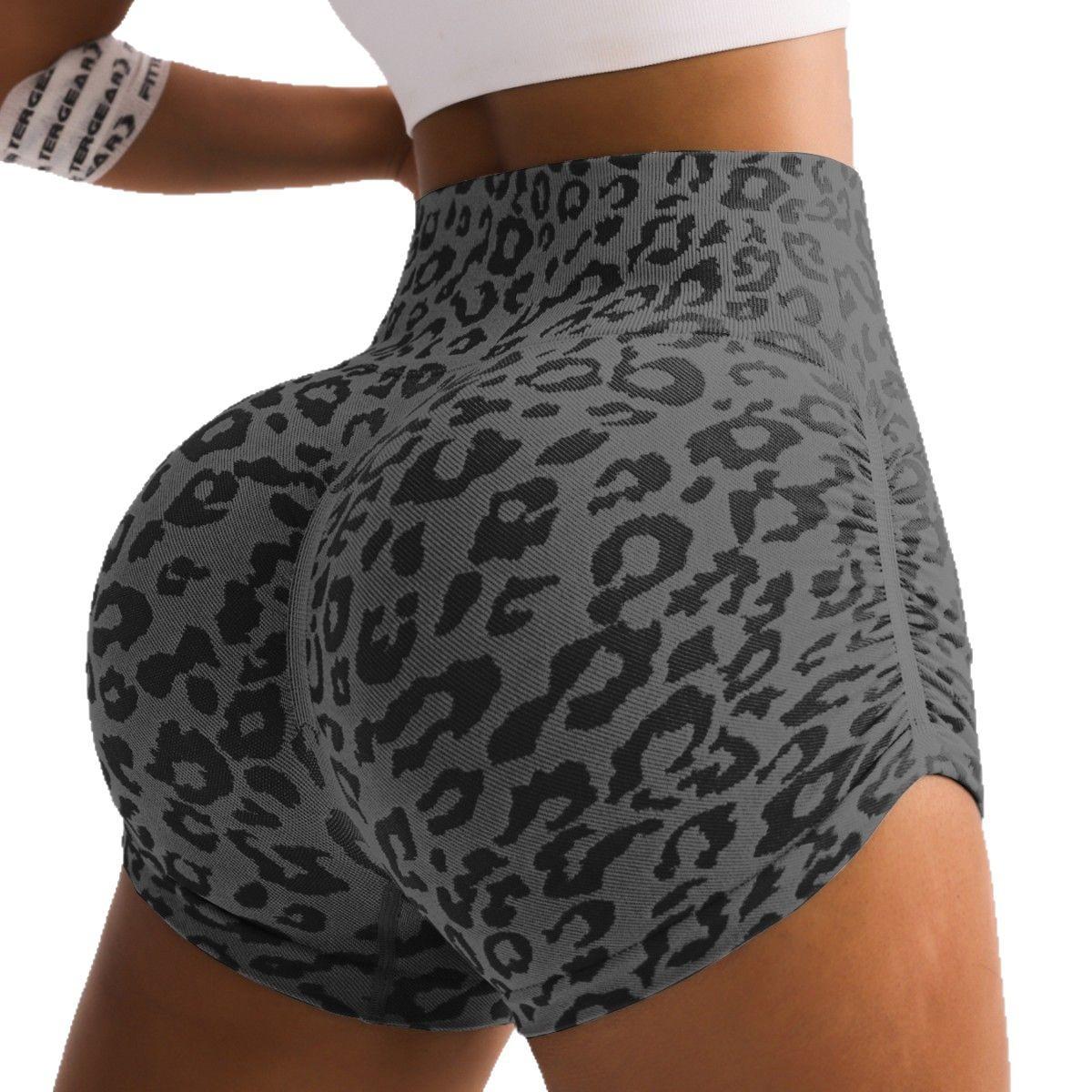 

Леггинсы для фитнеса с высокой талией, леопардовый принт, шорты для йоги, женские шорты Push Up, женские шорты для бега с боковыми складками и подъемом бедер L чёрный