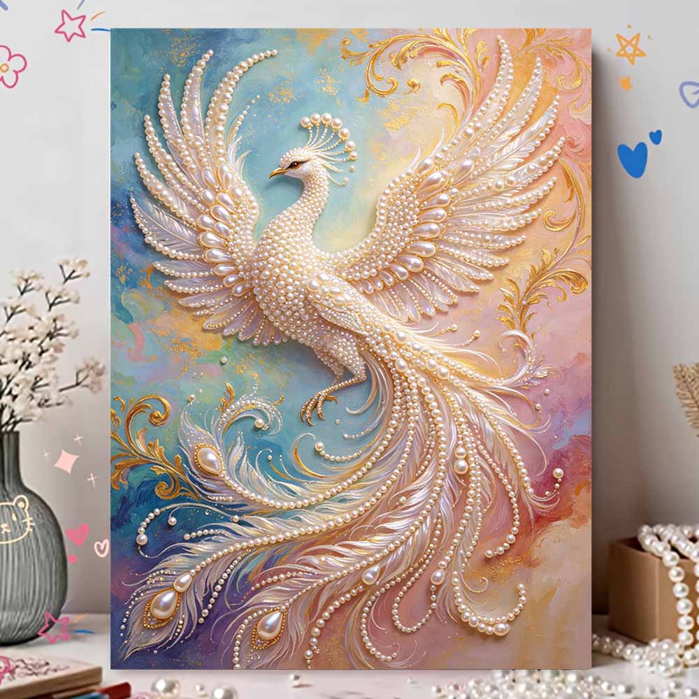 Kit Perla Fenice Maestosa Arte con Strass Rotondi 5D Quadro Murale Fatto a Mano Elegante Decorazione per la Casa Regalo per Uso Quotidiano e Festivo