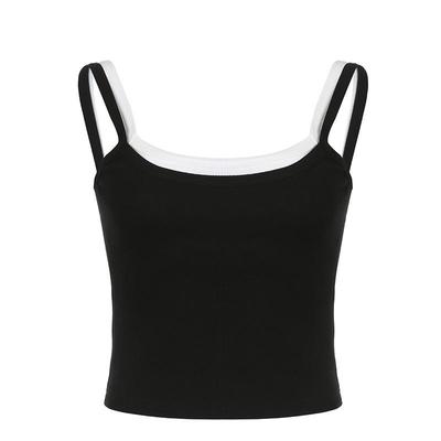 Kontrast Fake Zweiteiliges Crop Top Lässig Patchwork Ärmellos Mode Camis Vintage y2k Damen Sommer T-Shirts Damen Mini Weste