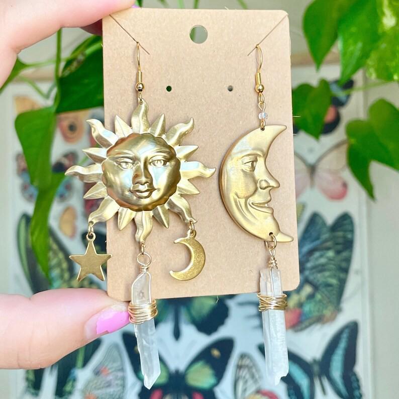 

Богемные небесные серьги-кристаллы с солнцем и луной