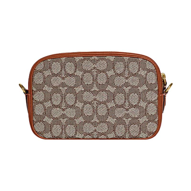 Coach Camera 23 Zipper Closure External Slip Pocket Classic Presbyopia Fabric with Cow Leather Shoulder Crossbody Bag Medium Women's Brown