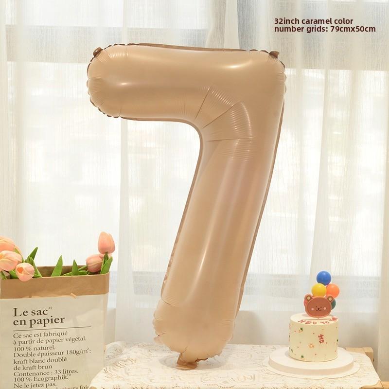 New 32-inch Caramel Cream-colored Aluminum Film Digital Balloon Children's Birthday and First Birthday Party Decoration