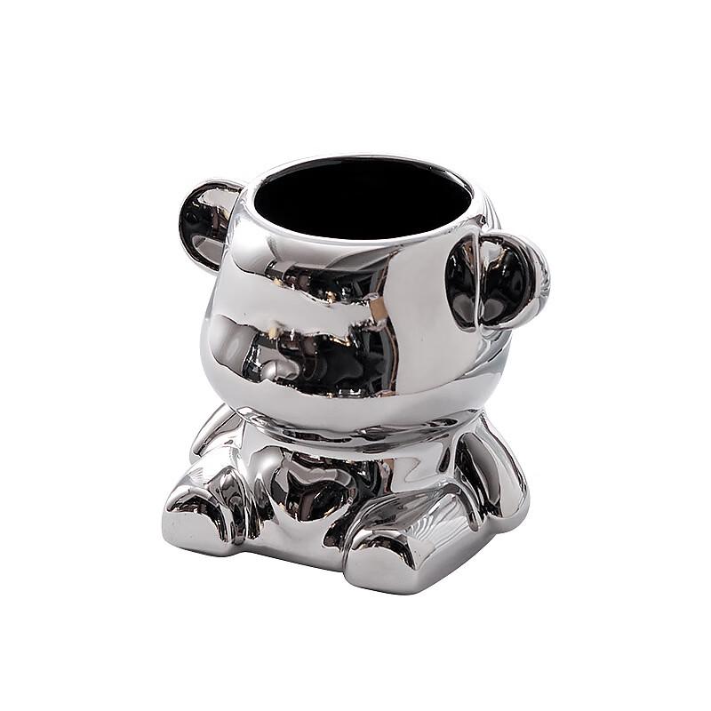 ZISIZ Simple Stainless Steel Fruit Forks Set with Colorful Bear Holder