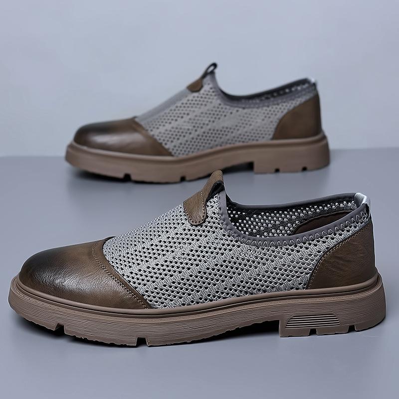 Fashion 2024 Summer New Hollow Mesh Men's Loafers Designer New Thick Soled Outdoor Walking Slip-on Men's Business Leather Shoes
