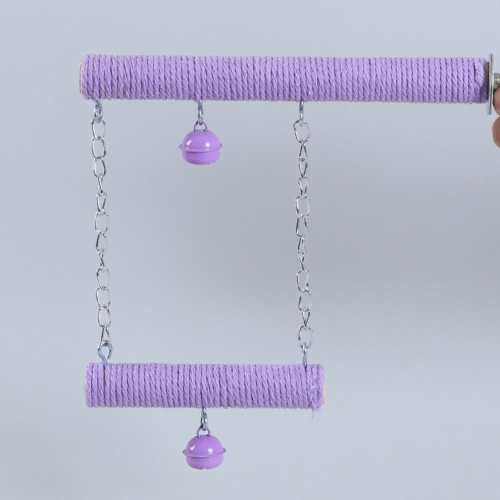 Double Layer Wood Standing Stick Colorful Cotton Rope Bird Cage Swing  Training Perch