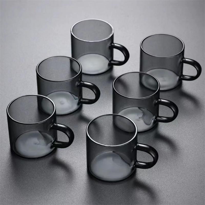 

6pcs/Set 80ml High Borosilicate Black Small Glass Teacup Chinese Kung Fu Tea Flower Tea Water Cup Tea Set Accessories Teaware 80ml
