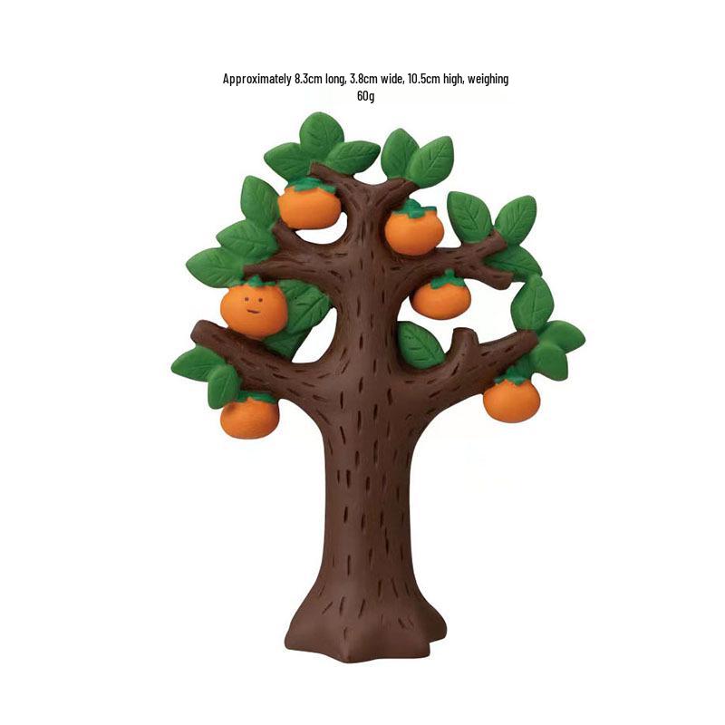 ZAKKA Autumn Harvest Resin Cat Figurine with Persimmon Tree - Trendy INS Blind Box Ornament