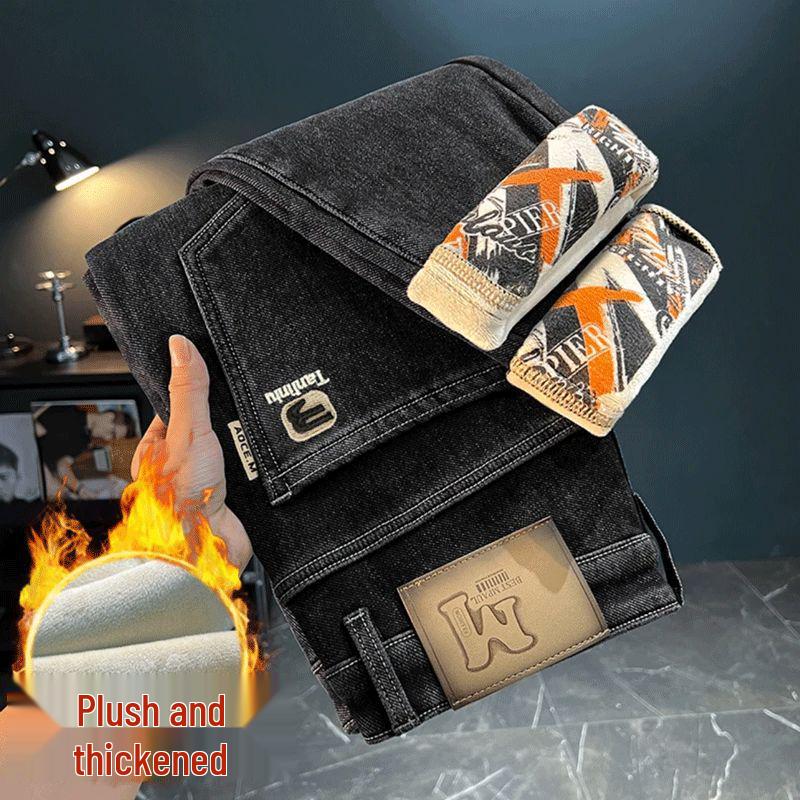 

Джинсы мужские модные износостойкие на флисовой подкладке зауженные прямые 33 [Waist 26 inches]