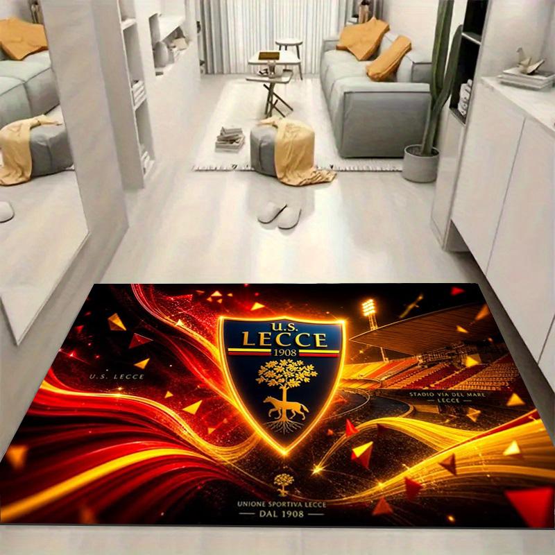 US Lecce Football Team Logo Area Rug, Golden Neon Stadium Print Floor Mat, Non Slip Carpet Home Decor