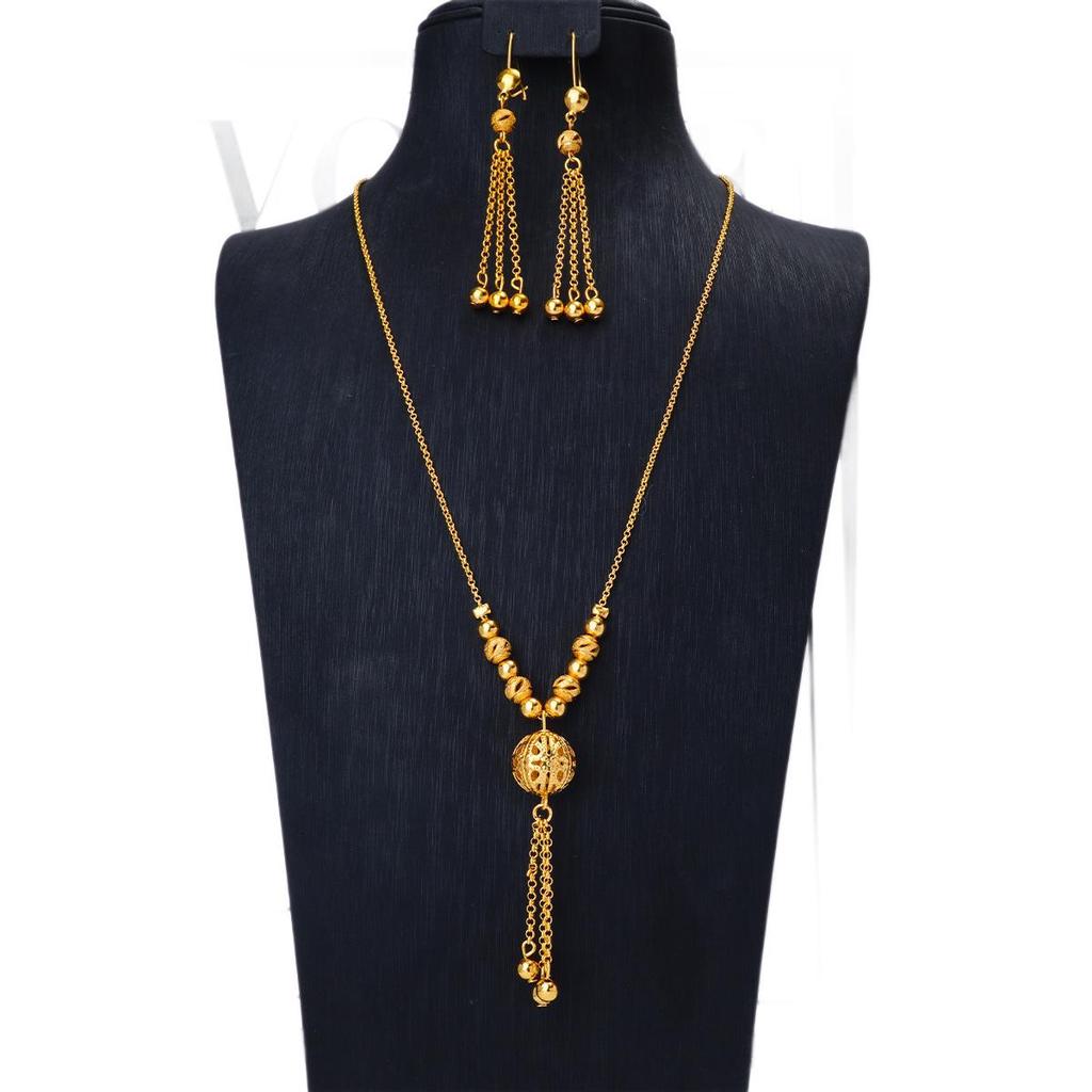 Gold-Plated Tassel Necklace & Earring Set: Middle Eastern Wedding Jewelry for Women