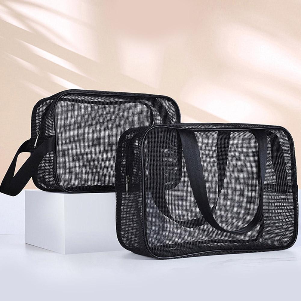 Black Mesh Shower Storage cosmetic bag Large-capacity Portable Travel Makeup Toiletry Organizer Bag Simple Handbag