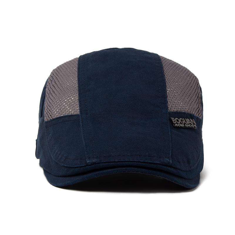 Czapka z siatki Beret dla mężczyzn Modny Beret z naszywką Letnia Bawełniana Oddychająca Daszek Przeciwsłoneczny Damska Casualowa Czapka z daszkiem Regulowana