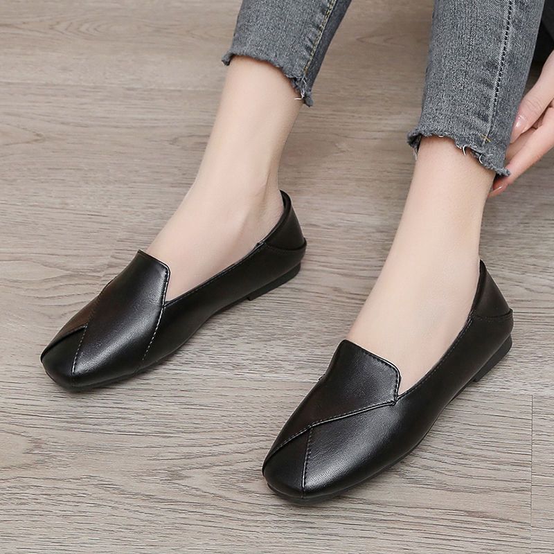 Ladies Summer Footwear Flat Moccasins Shoes for Women 2024 Loafers Square Toe White Flats Lastest Shoe Casual Korean Style Trend