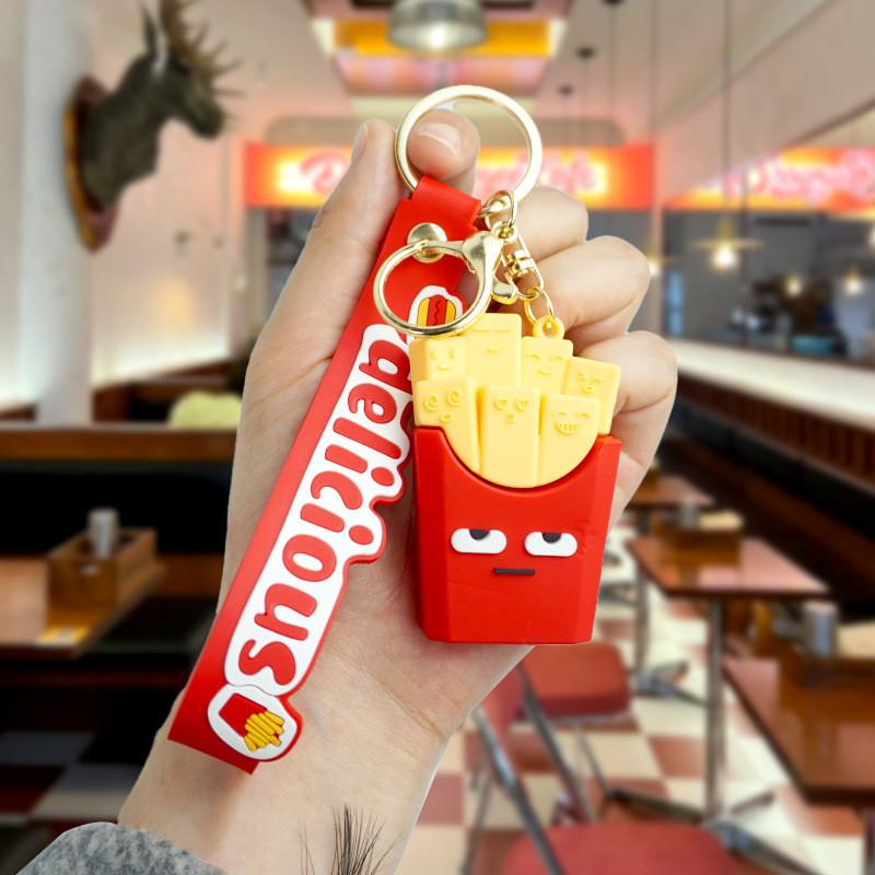 Endearing Rubber Soft Fast Food Keychain Adorable Burger Pizza Hot Dog French Charm Fries