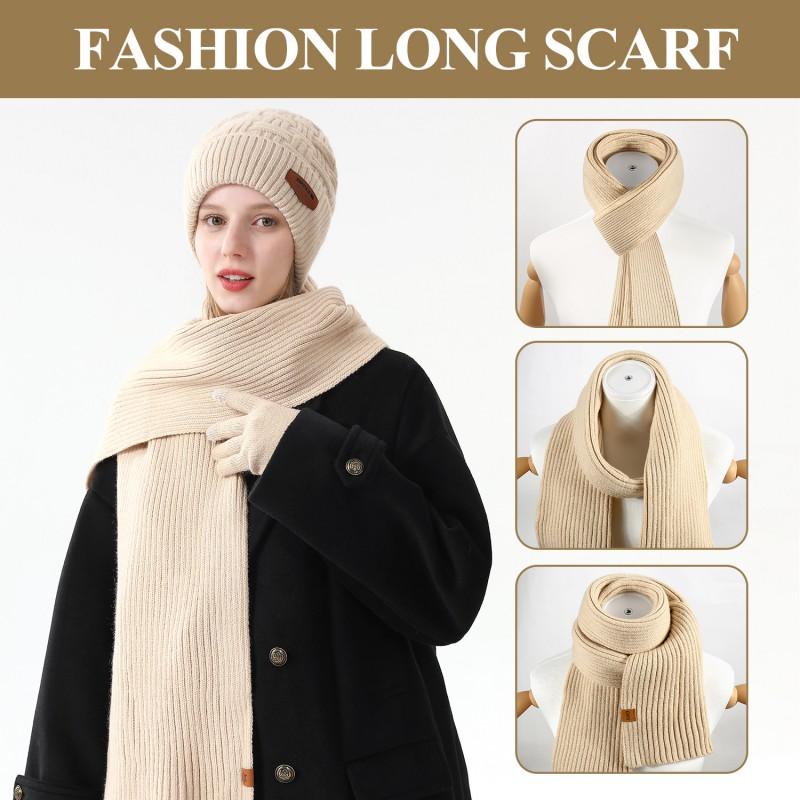 Womens Winter Knit Hat Scarf Gloves Set Warm Windproof Beanie With Matching Accessories In Striped