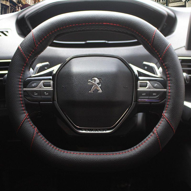 

Car Steering Wheel Cover Suitable for Dongfeng Peugeot 4008, 5008, 2008, 508 Interior Handle Cover and Decorative Accessories Double D Type a - Black with Red Stitching, 34cm
