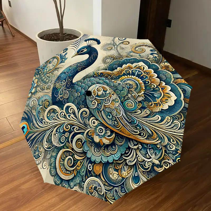 1PC Peacock PatternAutomatic Open/Close Umbrella with Windproof, 8-Rib Sturdy Canopy, Durable Ribs, Fashionable Design1226A