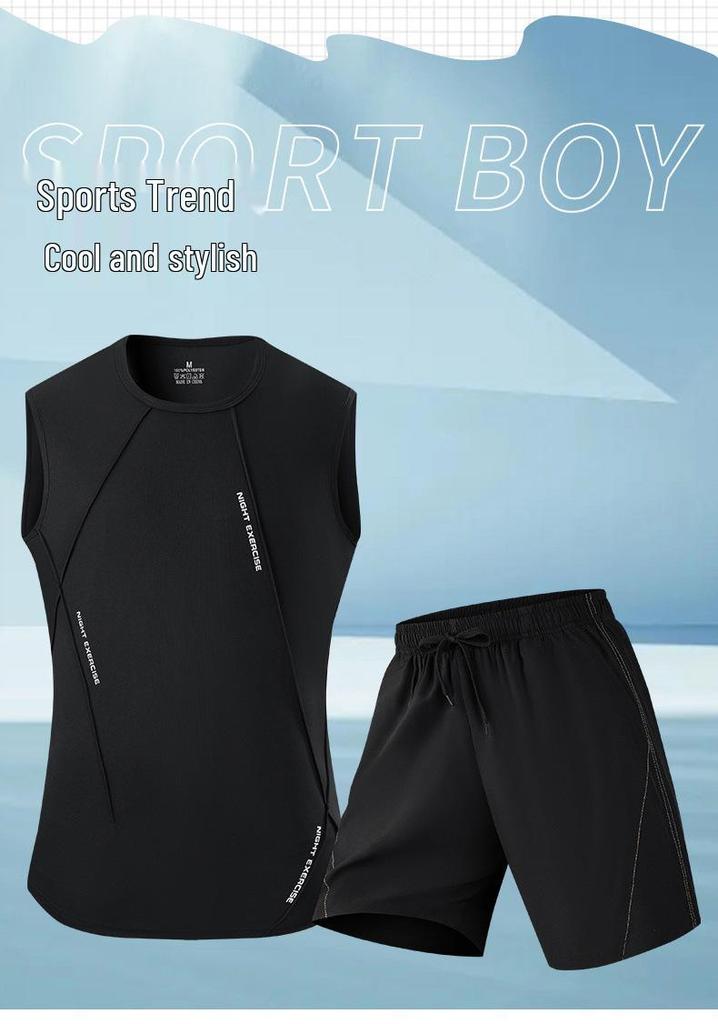Men's Summer Ice-Cooling Sports Set: Short-Sleeved T-shirt & Sleeveless Vest with Shorts