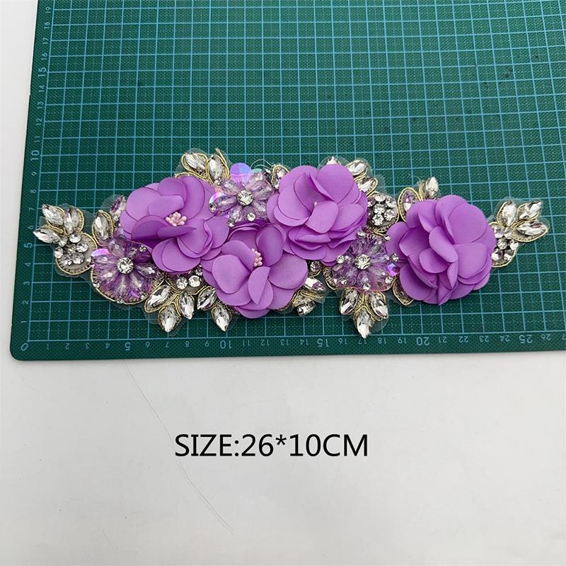 3D Flowers Rhinestone Beaded Handmade Applique for Clothes Sequins Patch Wedding Dress Sew on Handcraft Creativity Material