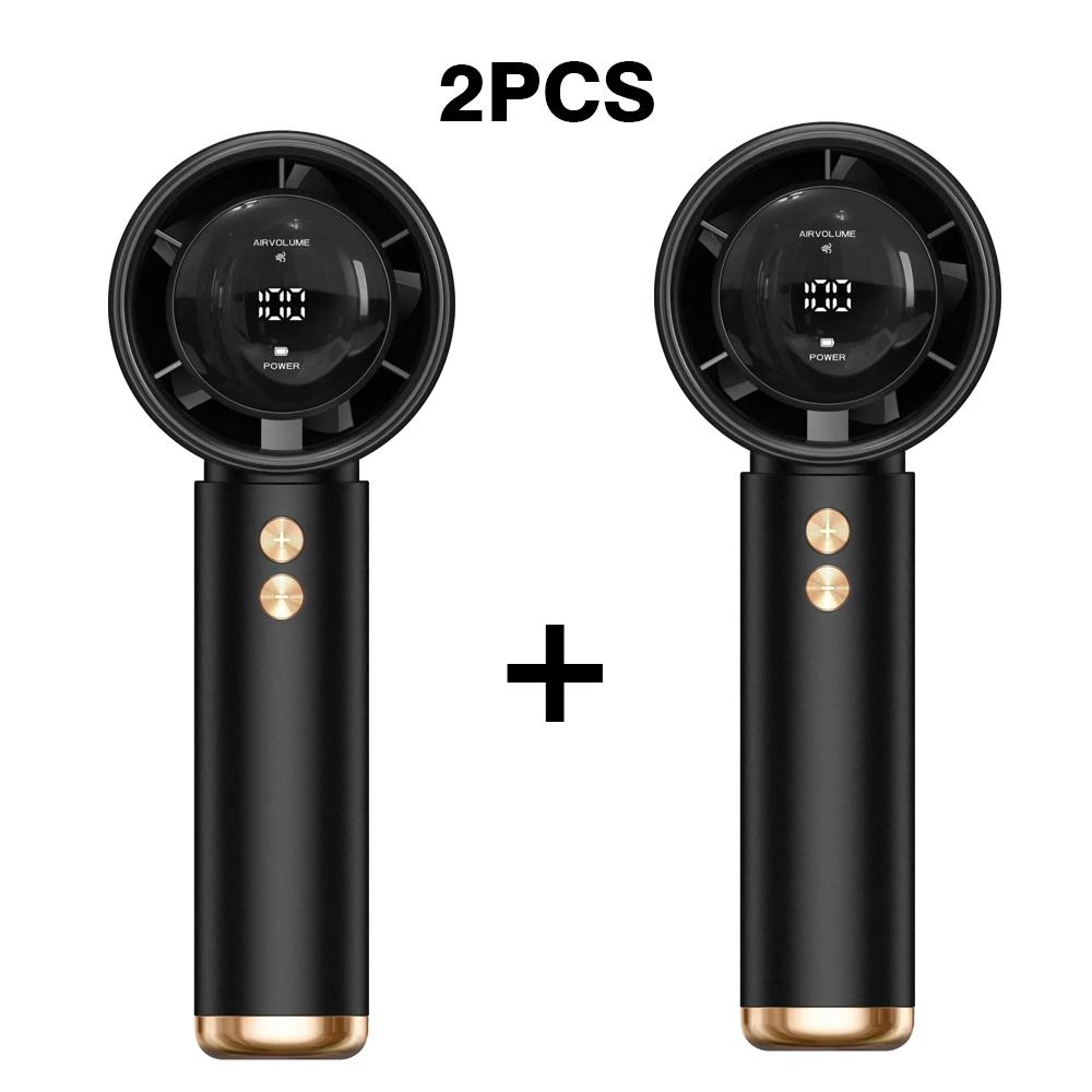 2PCS USB Rechargeable Handheld Fans Mini Turbo Cooling LED Power Display Portable Desk Fans for Indoor And Outdoor Use