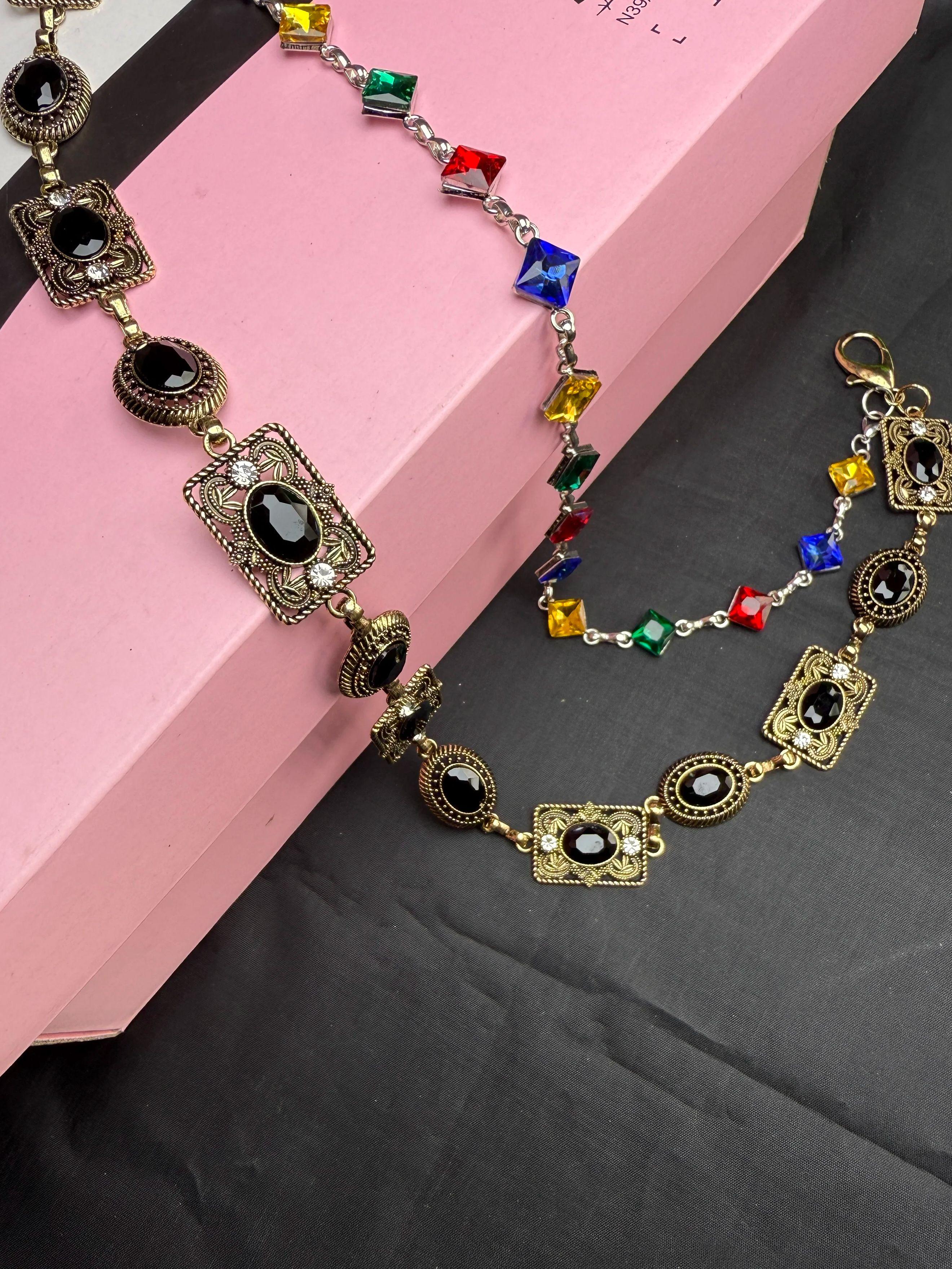 

Двошарові штани в стилі хіп-хоп панк з ланцюгом, модний унікальний аксесуар нейтральної талії 65cm чорний