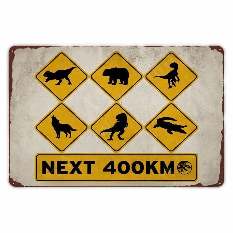 FJ Metal Tin Signs Beware of Raptor Funny Posters Slow Down Sign Garden Home Wall Outdoor Zoo Plaque Dinosaur Decor