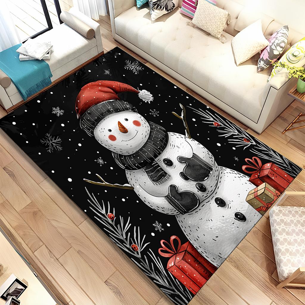 Cute Santa Claus Cartoon Merry Christmas Tree Festival Gift Carpet Rug for Living Room Bedroom Home Sofa Decoration,Non-slip