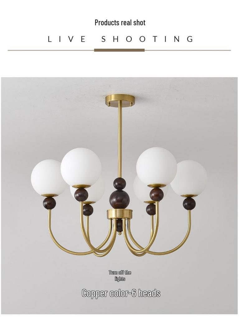Mid-Century Magic Bean Solid Wood Chandelier: French Retro Light for Living Room or Bedroom.
