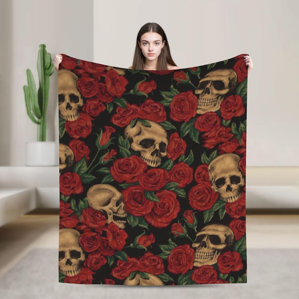 Floral Skull Vintage Blankets Day of the Dead Wool Awesome Soft Throw Blankets for Home All Season