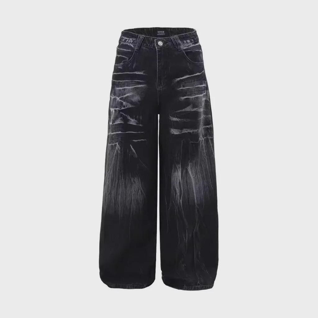 Unisex American Street Fashion Washed Straight Jeans - Trendy Loose Wide-Leg Denim Trousers