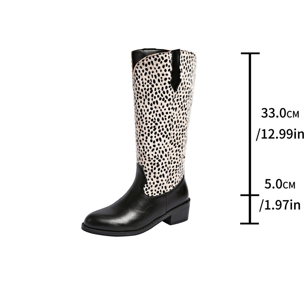 Leopard print European and American sleeve but knee boots autumn new women's large size thick heel knight boots