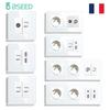 BSEED TV ST CAT6 USB AC French Socket Data PC Computer Dual Internet Sockets Plus Wall Power French Outlets White Glass Frames