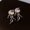 Women Floating Jellyfish Earrings Stud Silver Color Transparent Crystal Cute Deep-Sea Jellyfish Post Earrings Cute Girls Jewelry