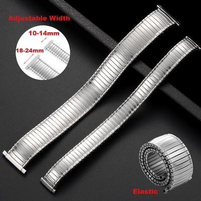 Rostfritt Stål Elastiskt Band Metallklockarmband 10-14mm 16mm-23mm Dam Herr Universellt Metall Expanderbart Justerbar Bredd Klockarmband