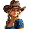 Straw Cowgirl Hats for Women,Wide Shapeable Brim Cowboy Hat with Decorative Bands Woven Sun Hat for Beach Outdoor Rodeo Party
