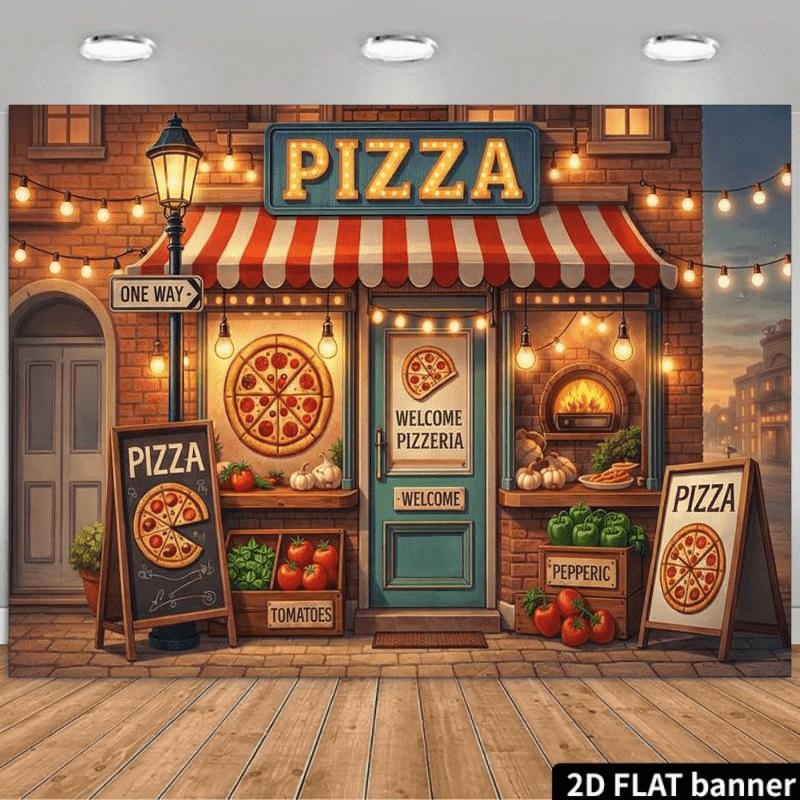 Two-dimensional curtain banner, background fabric for an Italian pizza restaurant, suitable for all Italian-themed decorations.